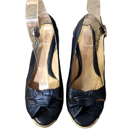 Nurture Toshe Espadrilles Peek Toe Sandals Womens 8M Used Blue Leather - Picture 15 of 16